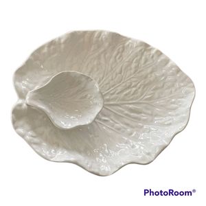 VTG Majolica Portugal Subtil Ceramic White Cabbage Leaf Chips Dip Tray Pottery